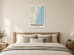 Carolina Beach Street Map Poster at A1, as a poster, above a bed