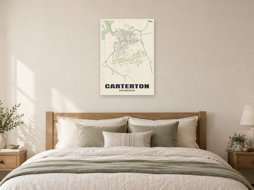Carterton Street Map Poster at A1, as a poster, above a bed