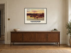 Sunset on the river, Caversham, 1903 Heritage Print at A1, in a black frame, above a sideboard