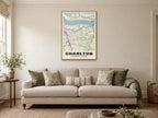 Charlton Heritage Street Map Poster at A1, in a natural wood frame, in a sitting room
