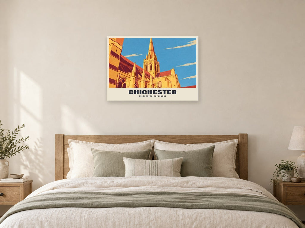Chichester Cathedral Poster at A1, as a poster, above a bed