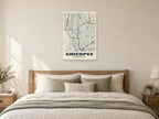 Chicopee Street Map Poster at A1, as a poster, above a bed