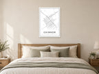 Chinnor Village Centre Street Map Poster at A1, as a poster, above a bed