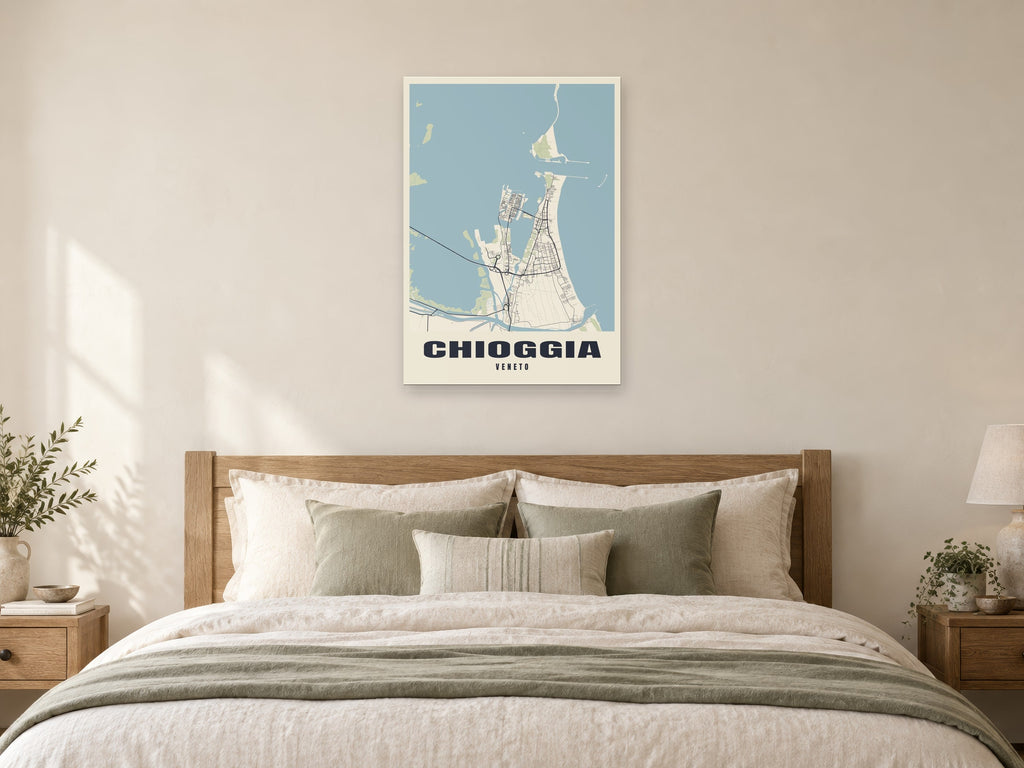 Chioggia Street Map Poster at A1, as a poster, above a bed