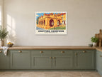 Chipping Campden Market Hall Poster at A1, in a white frame, in a kitchen