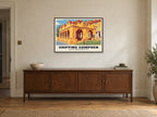 Chipping Campden Market Hall Poster at A1, in a black frame, above a sideboard