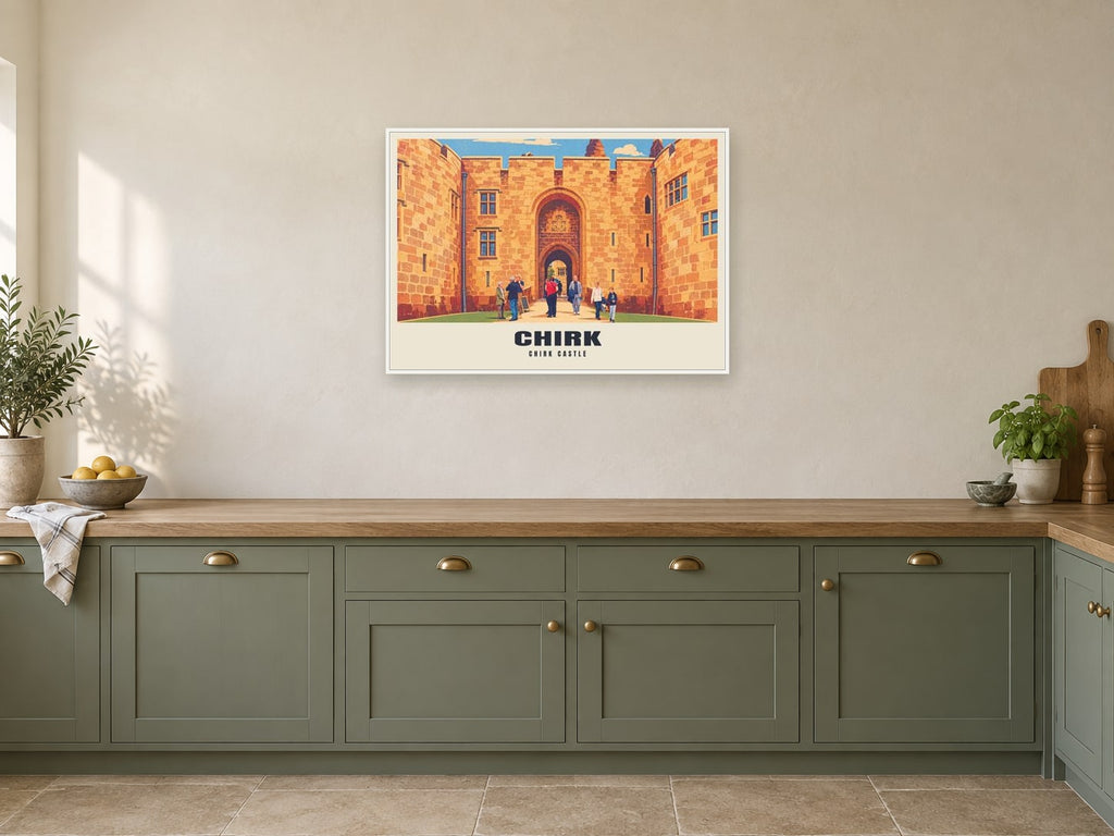 Chirk Castle Poster at A1, in a white frame, in a kitchen