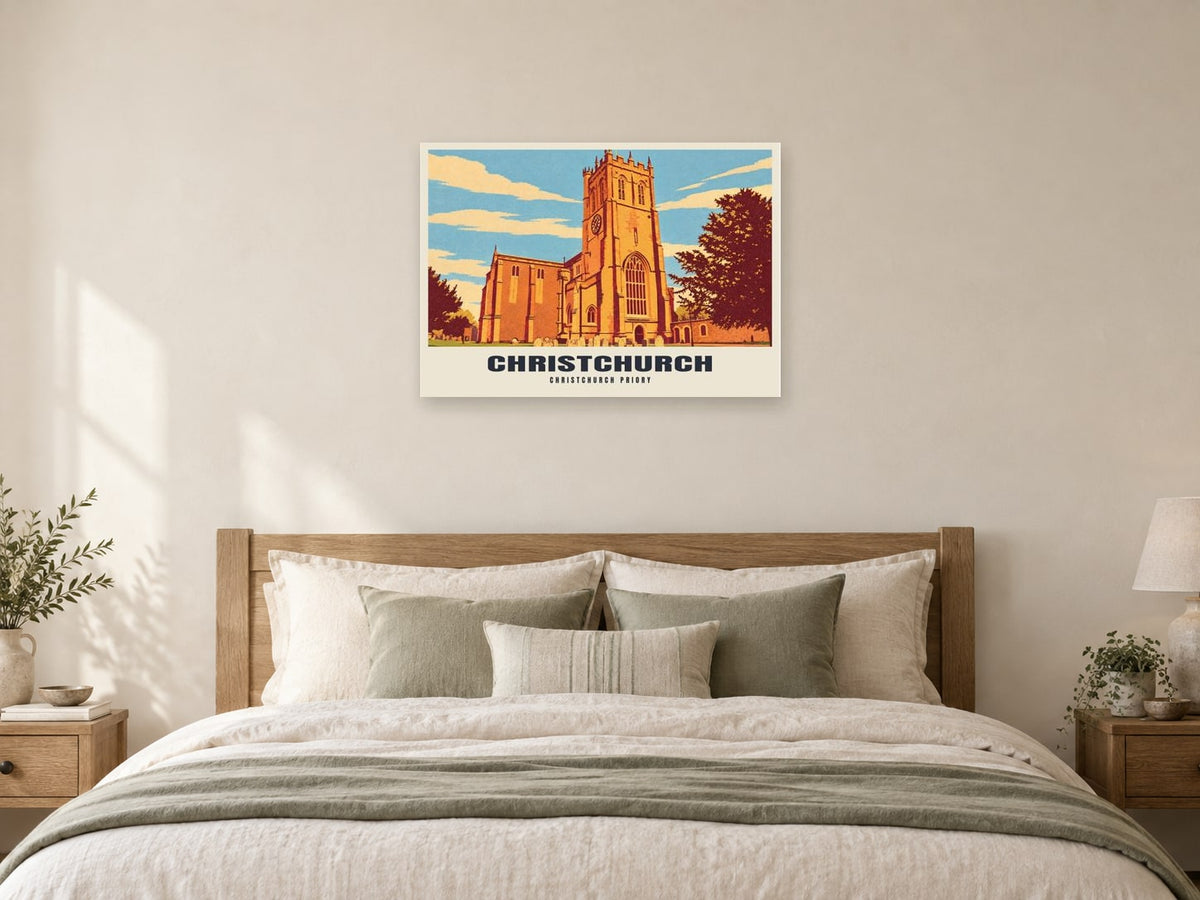 Christchurch Priory Poster at A1, as a poster, above a bed