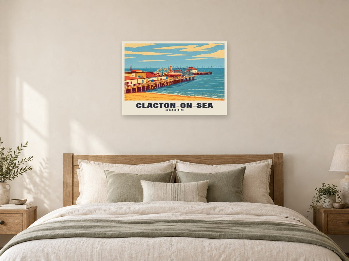 Clacton Pier, Clacton-on-Sea Poster at A1, as a poster, above a bed