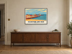 Clacton Pier, Clacton-on-Sea Poster at A1, in a black frame, above a sideboard