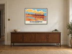 Cleethorpes Pier Poster at A1, in a black frame, above a sideboard