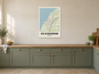 Clevedon Street Map Poster at A1, in a white frame, in a kitchen