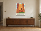 Clitheroe Castle Poster at A1, in a black frame, above a sideboard