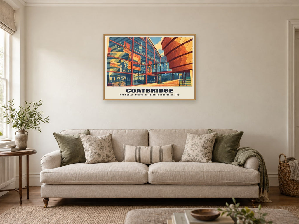 Summerlee Museum of Scottish Industrial Life, Coatbridge Poster at A1, in a natural wood frame, in a sitting room