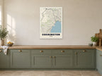 Cockington Street Map Poster at A1, in a white frame, in a kitchen