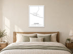 Cody Downtown Street Map Poster at A1, as a poster, above a bed