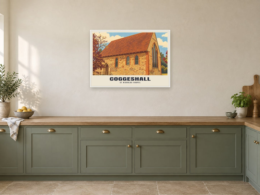 St Nicholas Chapel, Coggeshall Poster at A1, in a white frame, in a kitchen