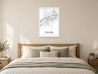 Colne Town Centre Street Map Poster at A1, as a poster, above a bed