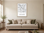 Cologne City Centre Street Map Poster at A1, in a natural wood frame, in a sitting room
