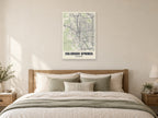 Colorado Springs Street Map Poster at A1, as a poster, above a bed