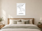 Comber Town Centre Street Map Poster at A1, as a poster, above a bed