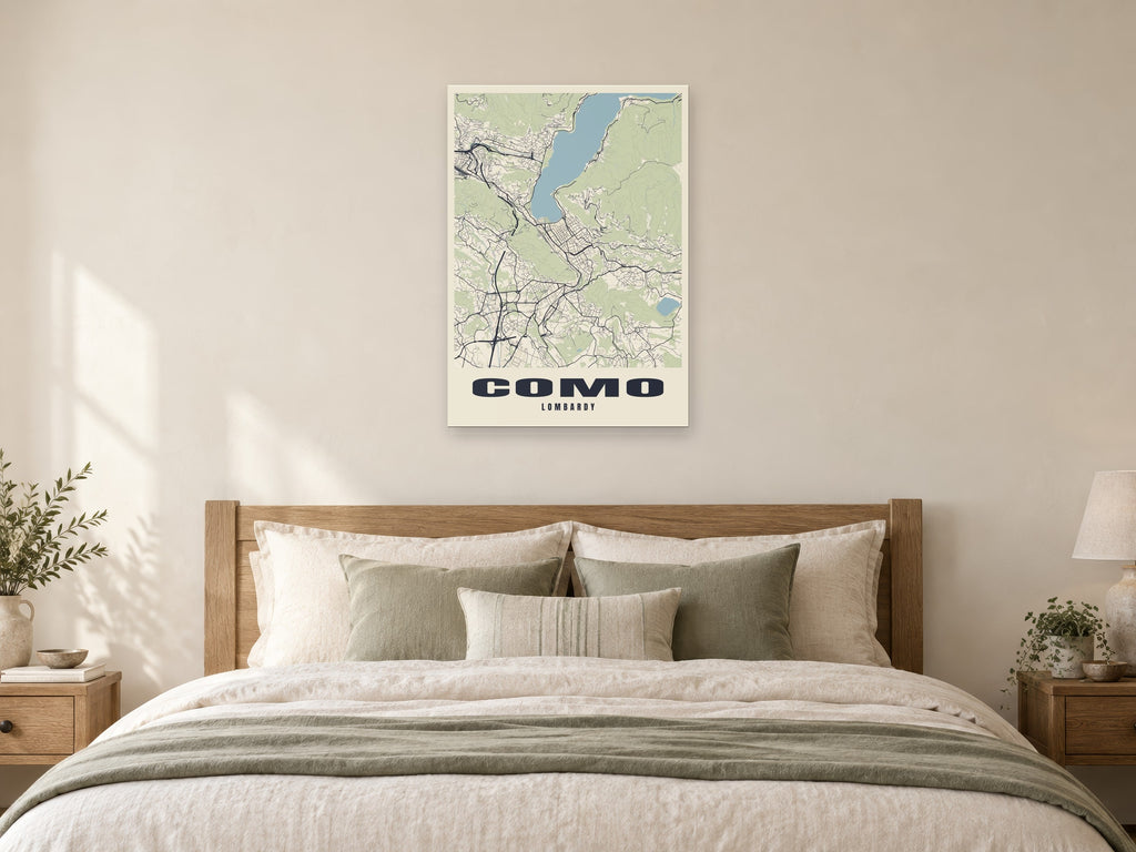 Como Street Map Poster at A1, as a poster, above a bed