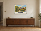 Cookham Poster — Holy Trinity Church at A1, in a black frame, above a sideboard