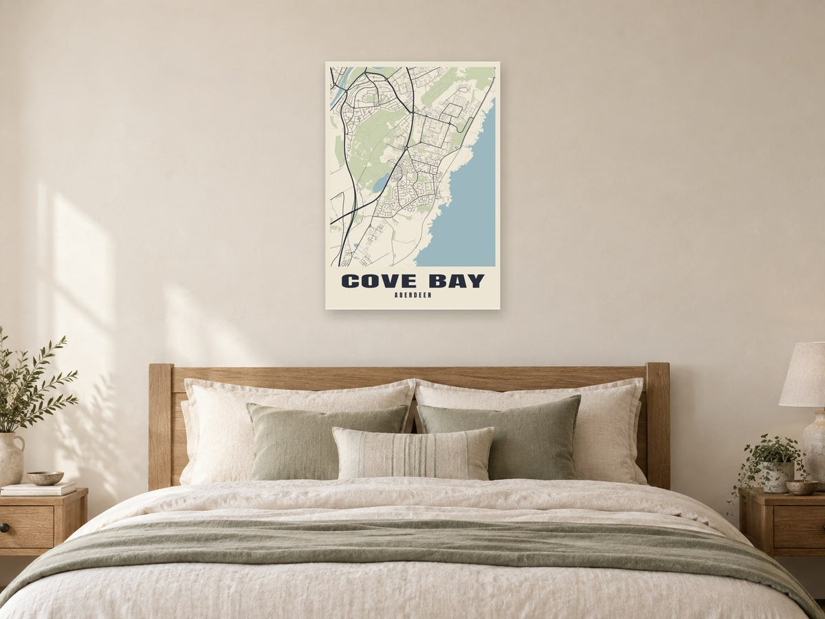 Cove Bay Street Map Poster at A1, as a poster, above a bed