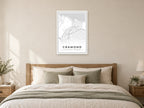 Cramond Village Centre Street Map Poster at A1, as a poster, above a bed