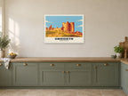 Criccieth Castle Poster at A1, in a white frame, in a kitchen