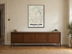 Crouch End Heritage Street Map Poster at A1, in a black frame, above a sideboard