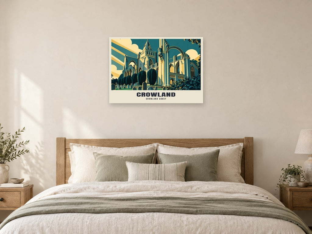 Crowland Abbey Poster at A1, as a poster, above a bed