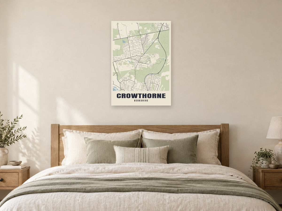 Crowthorne Street Map Poster at A1, as a poster, above a bed