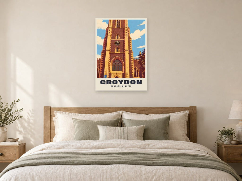 Croydon Minster Poster at A1, as a poster, above a bed
