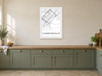 Cumbernauld Town Centre Street Map Poster at A1, in a white frame, in a kitchen