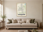 Cwmbrân Street Map Poster at A1, in a natural wood frame, in a sitting room