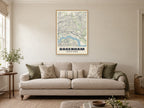 Dagenham Street Map Poster at A1, in a natural wood frame, in a sitting room