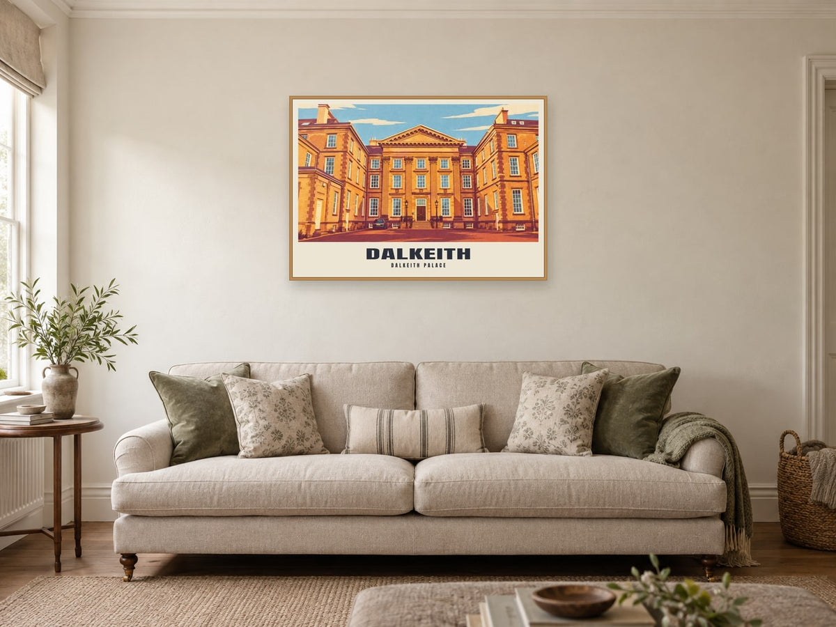 Dalkeith Palace Poster at A1, in a natural wood frame, in a sitting room