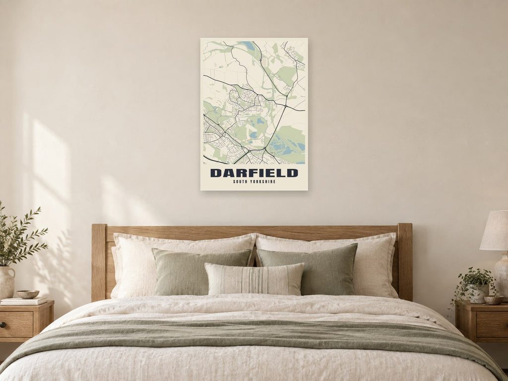 Darfield Street Map Poster at A1, as a poster, above a bed