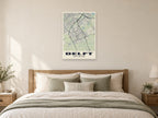 Delft Street Map Poster at A1, as a poster, above a bed