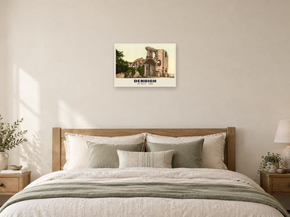 The Castle, Denbigh, 1890s Heritage Print at A2, as a poster, above a bed