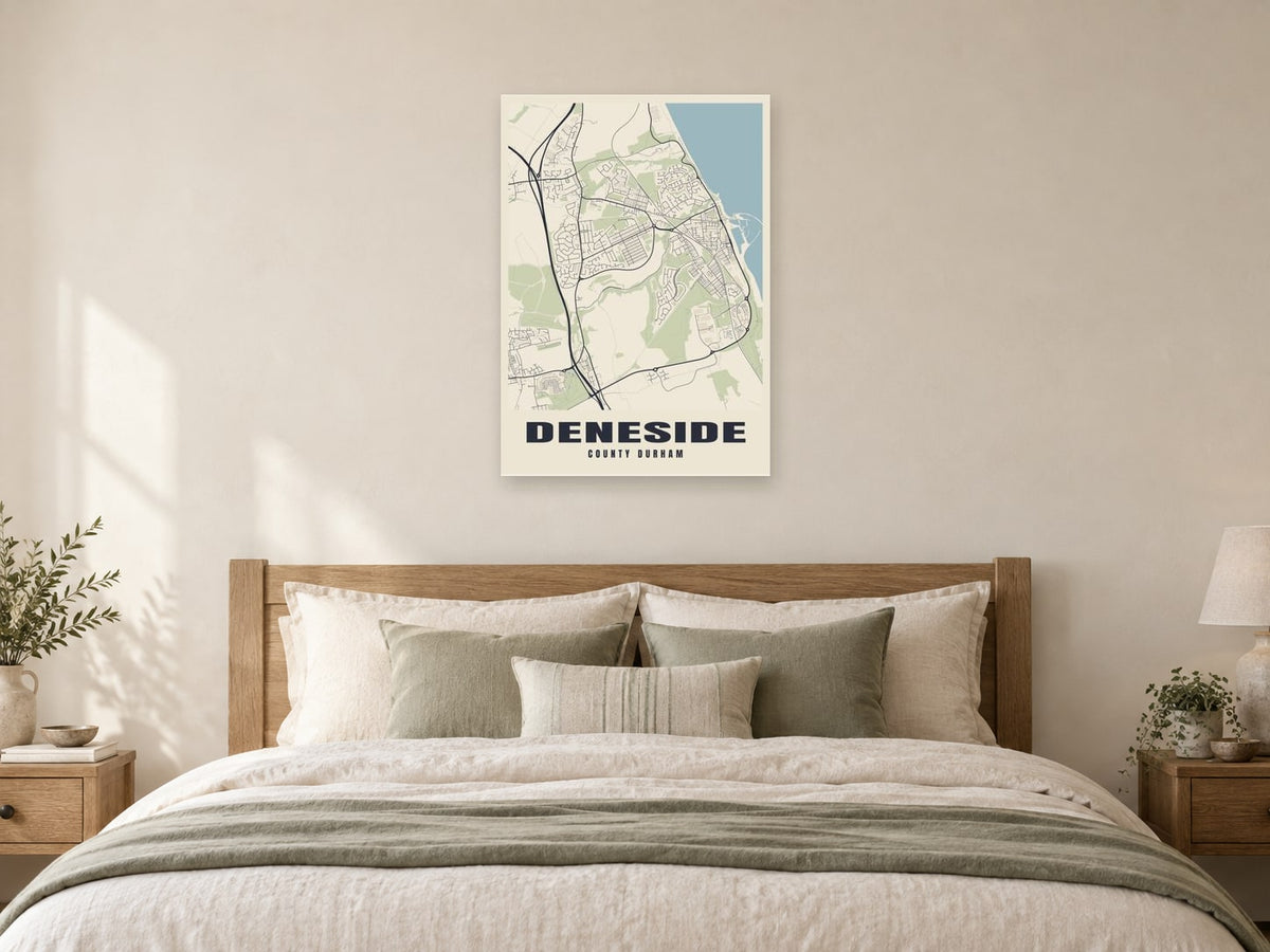 Deneside Street Map Poster at A1, as a poster, above a bed