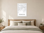 Deneside Village Centre Street Map Poster at A1, as a poster, above a bed