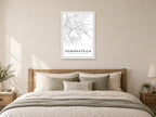 Downpatrick Town Centre Street Map Poster at A1, as a poster, above a bed