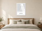 Duck Downtown Street Map Poster at A1, as a poster, above a bed