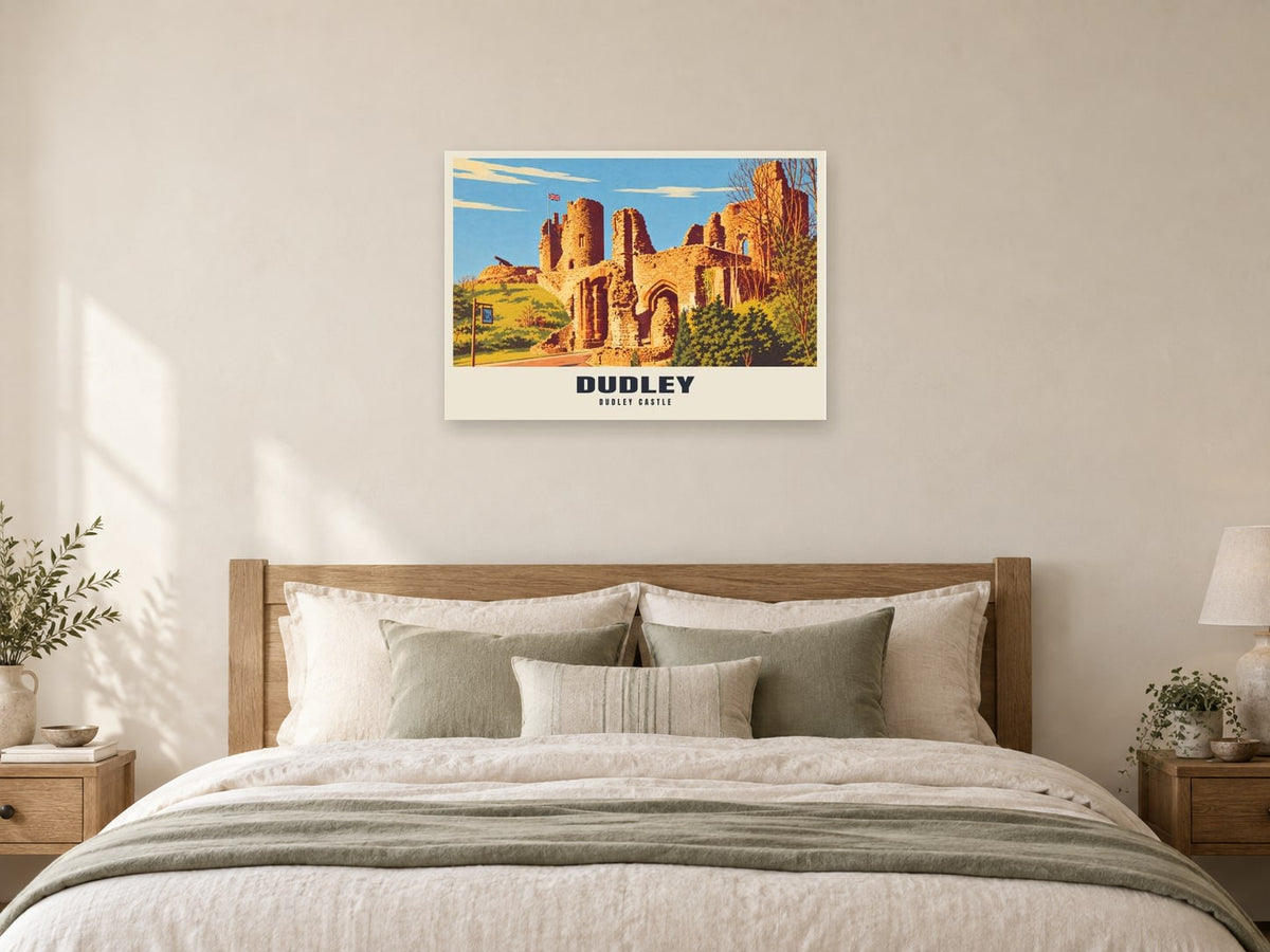 Dudley Castle Poster at A1, as a poster, above a bed
