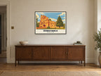 Dunstable Priory Poster at A1, in a black frame, above a sideboard