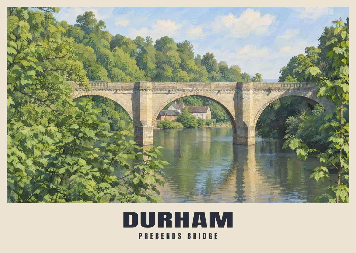 Prebends Bridge, Durham poster in the British Heritage style