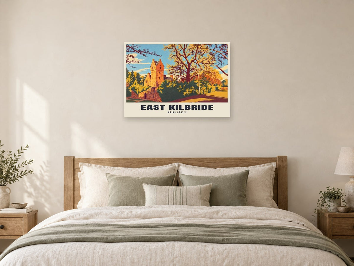 Mains Castle, East Kilbride Poster at A1, as a poster, above a bed