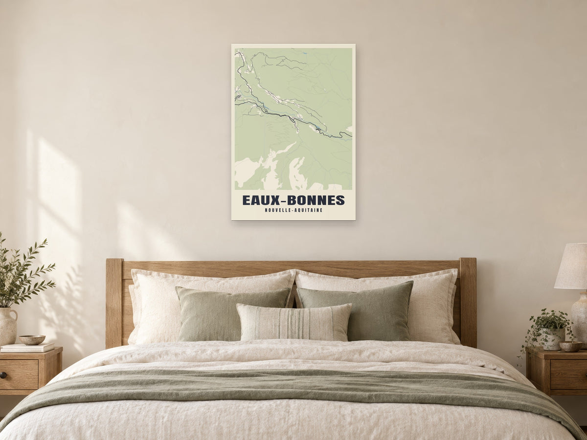 Eaux-Bonnes Street Map Poster at A1, as a poster, above a bed